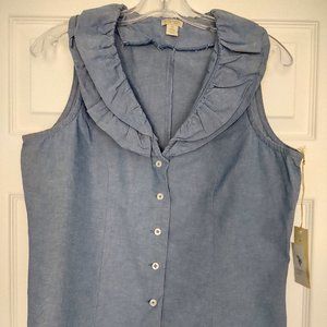 U.S. Polo Assn. Chambray Sleeveless Blouse with Ruffled Collar